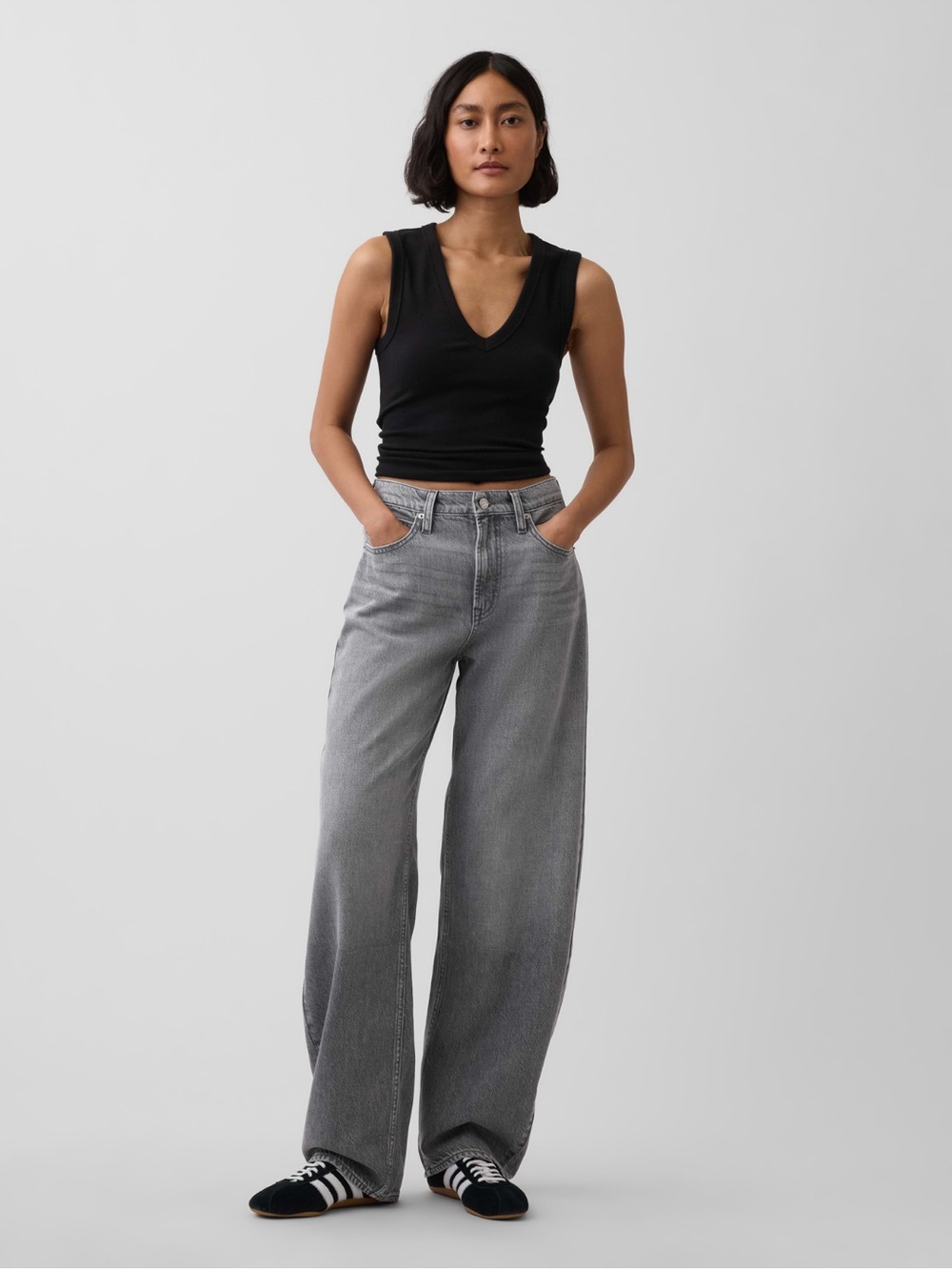 GAP Washed Gray Barrel Jeans